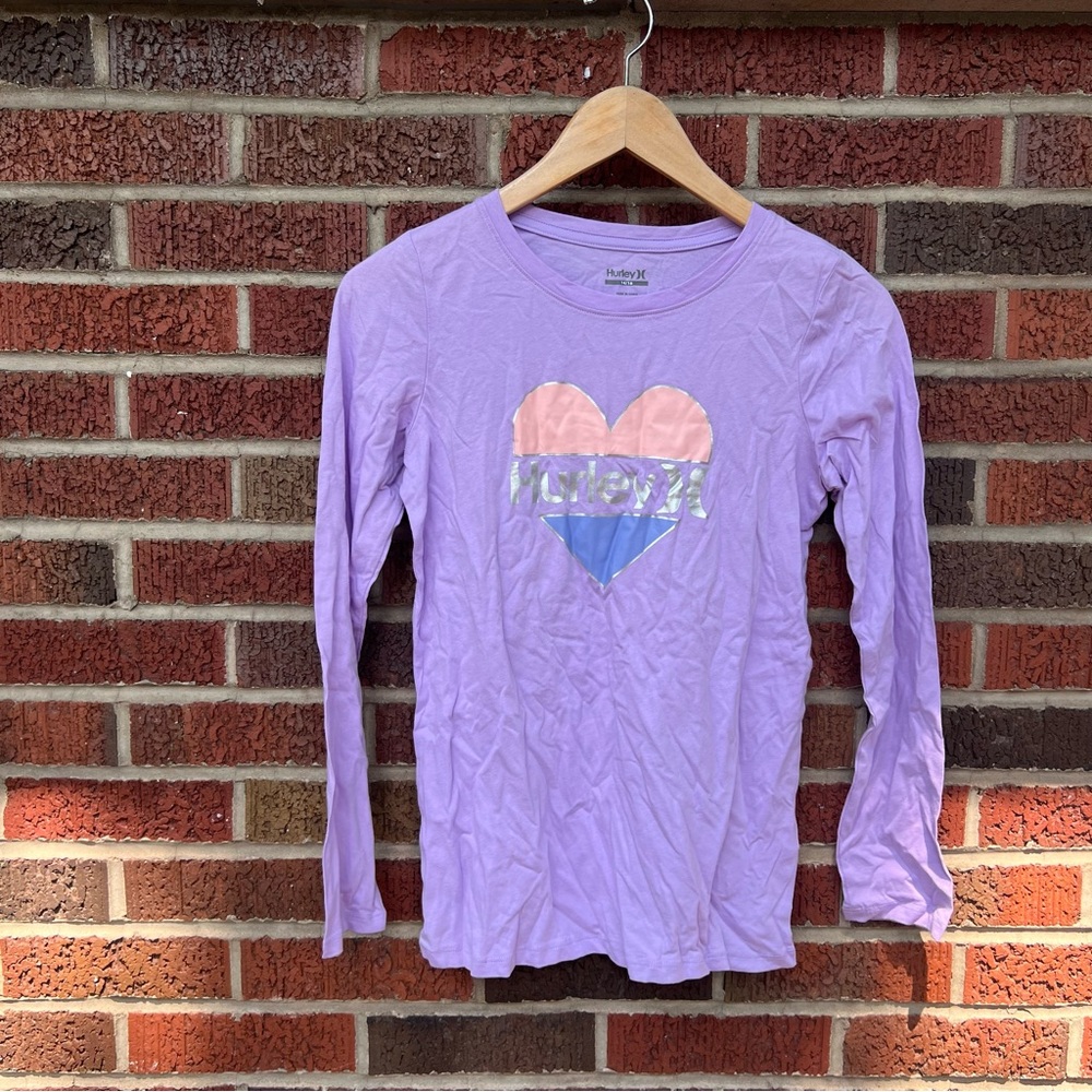 Hurley Light Purple Heart Graphic Long Sleeve Top